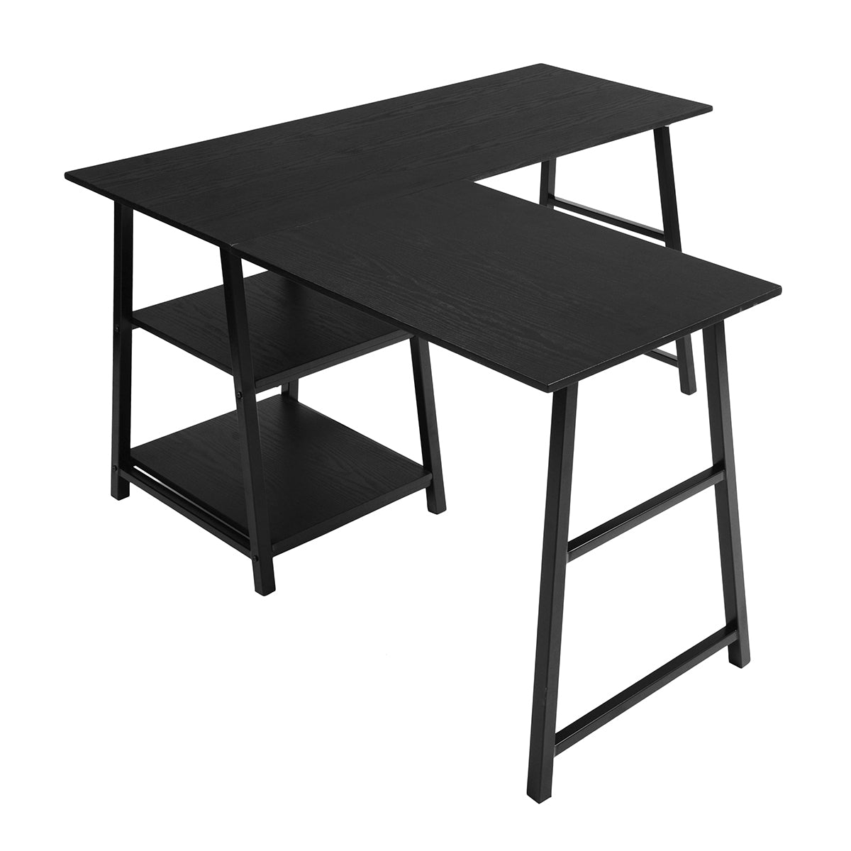 43.5"W X 27.6" D L-Shaped Corner Computer Desk with Open Shelves, BLACK