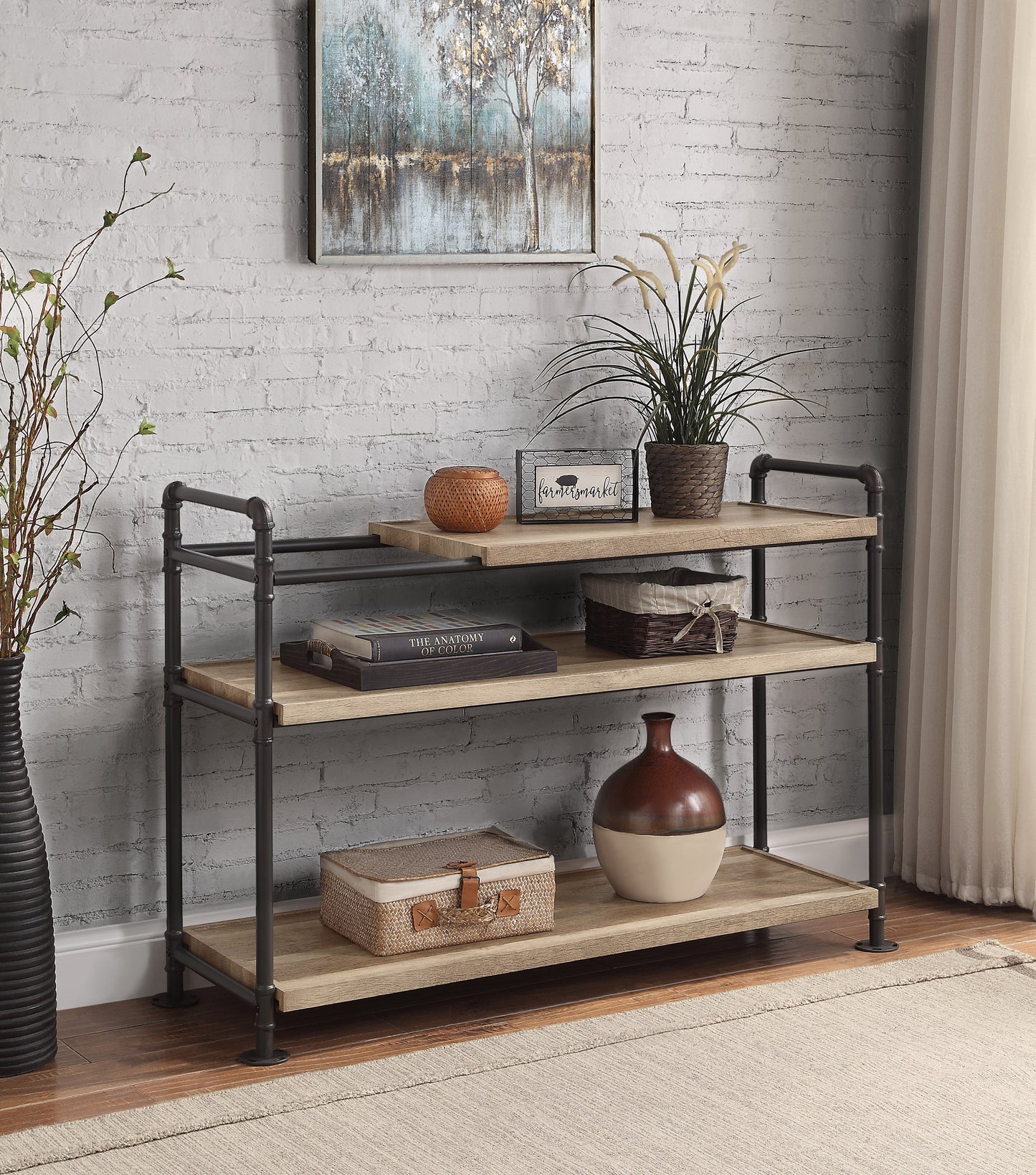 ACME Brantley Bookshelf w/3 Shelves in Oak & Sandy Black Finish AC00756