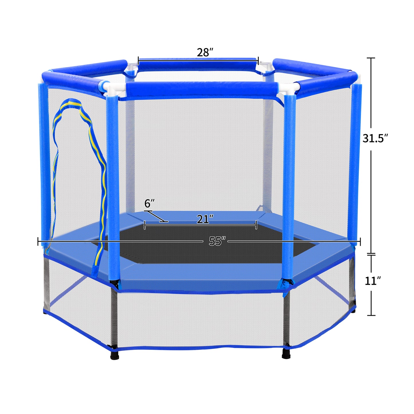 55'' Toddlers Trampoline with Safety Enclosure Net and Balls, Indoor Outdoor Mini Trampoline for Kids