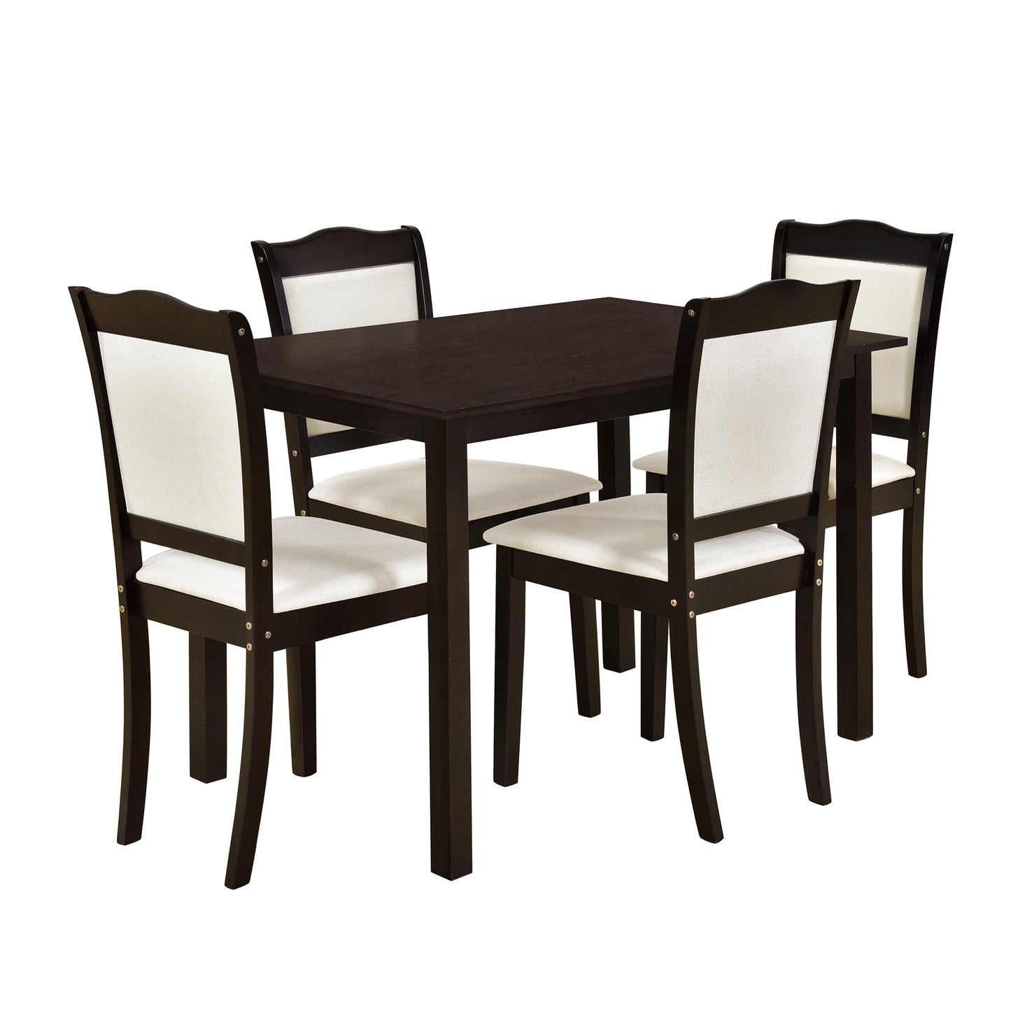 TREXM 5-Piece Wood Dining Table Set Simple Style Kitchen Dining Set Rectangular Table with Upholstered Chairs for Limited Space (Espresso)