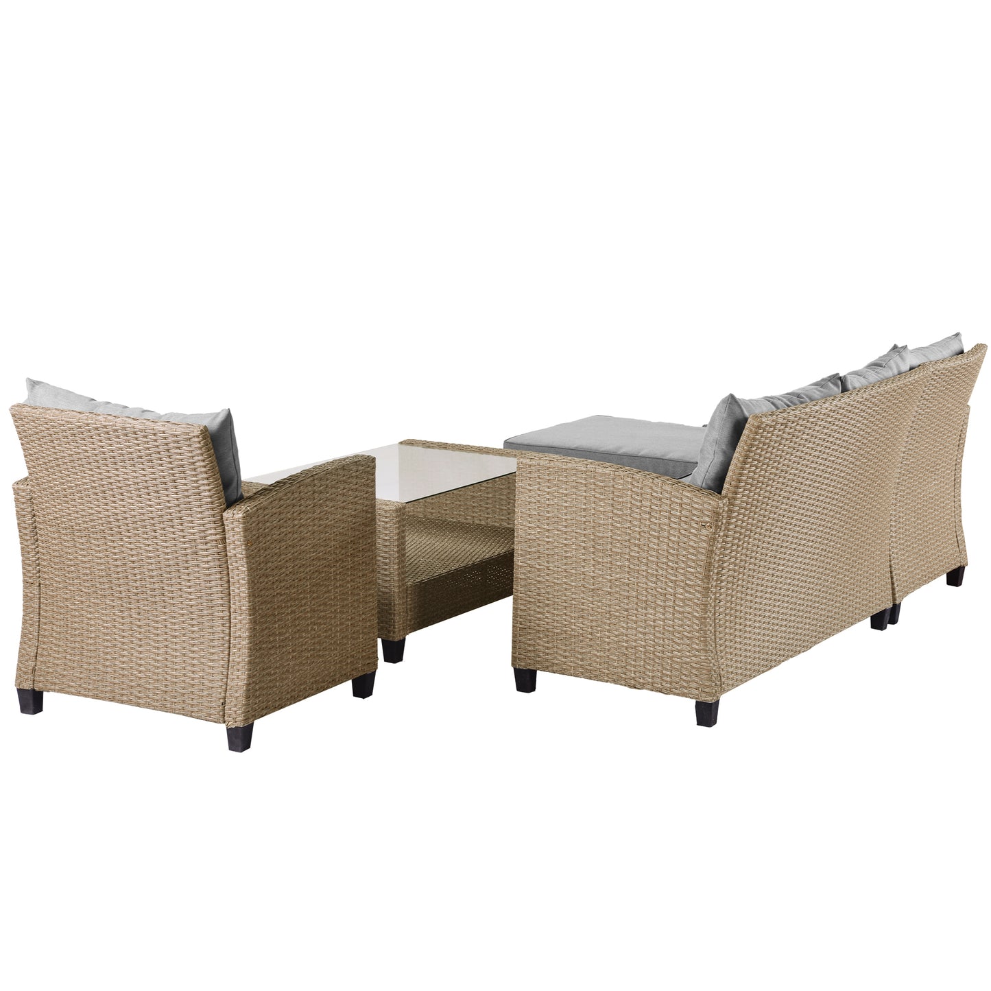 U_STYLE Outdoor, Patio Furniture Sets, 4 Piece Conversation Set Wicker Ratten Sectional Sofa with Seat Cushions(Beige Brown)