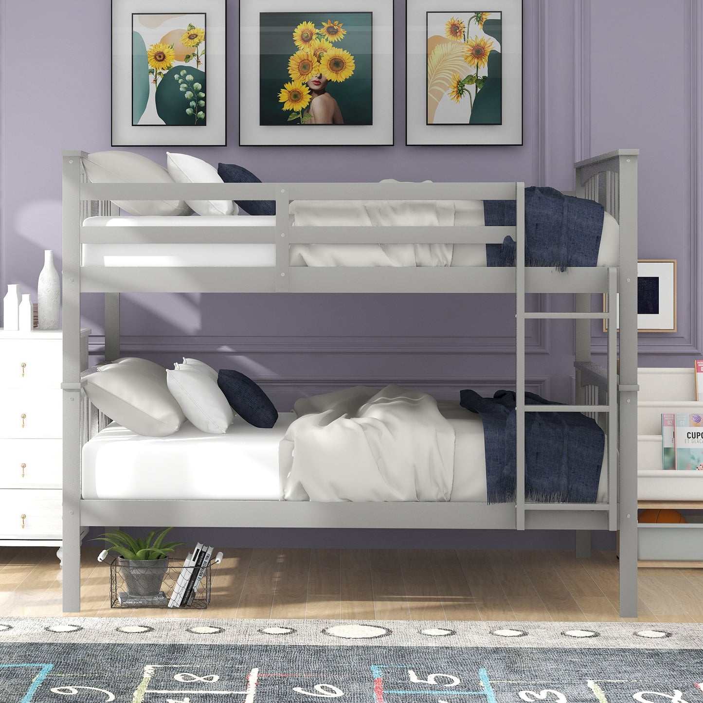 Full over Full Bunk Bed with Ladder for Bedroom, Guest Room Furniture-Gray(OLD SKU :LP000203AAE)