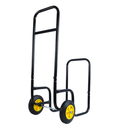 Firewood Log Cart Carrier - Outdoor or Indoor Black Steel Wood Rack Storage Mover - Rolling Wheeled Metal Dolly Hauler - Wood Moving Equipment