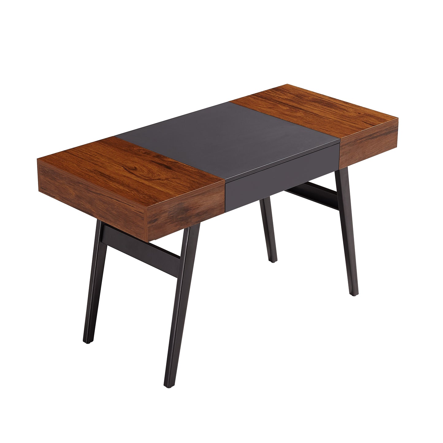 Techni Mobili  Writing Desk - Dual Side & Pull-Out Front Drawer  - Coated Grey Steel Frame - Mahogany