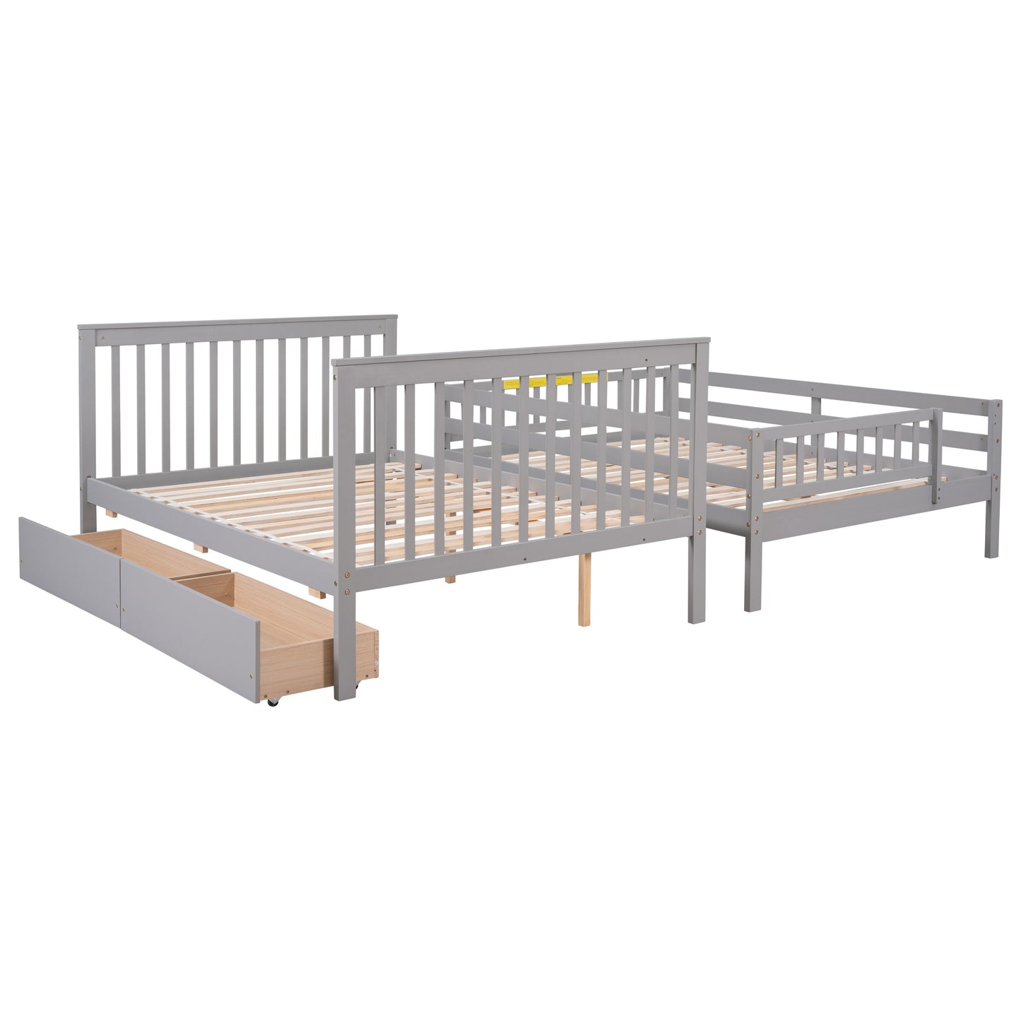 Full Over Full Bunk Bed with 2 Drawers and Staircases, Convertible into 2 Beds, the Bunk Bed with Staircase and Safety Rails for Kids, Teens, Adults, Grey