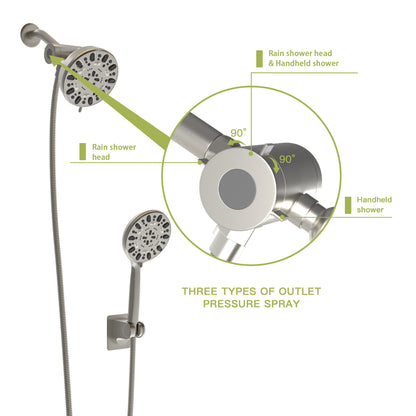 Multi Function Dual Shower Head - Shower System with 4.7" Rain Showerhead, 7-Function Hand Shower, Brushed Nickel