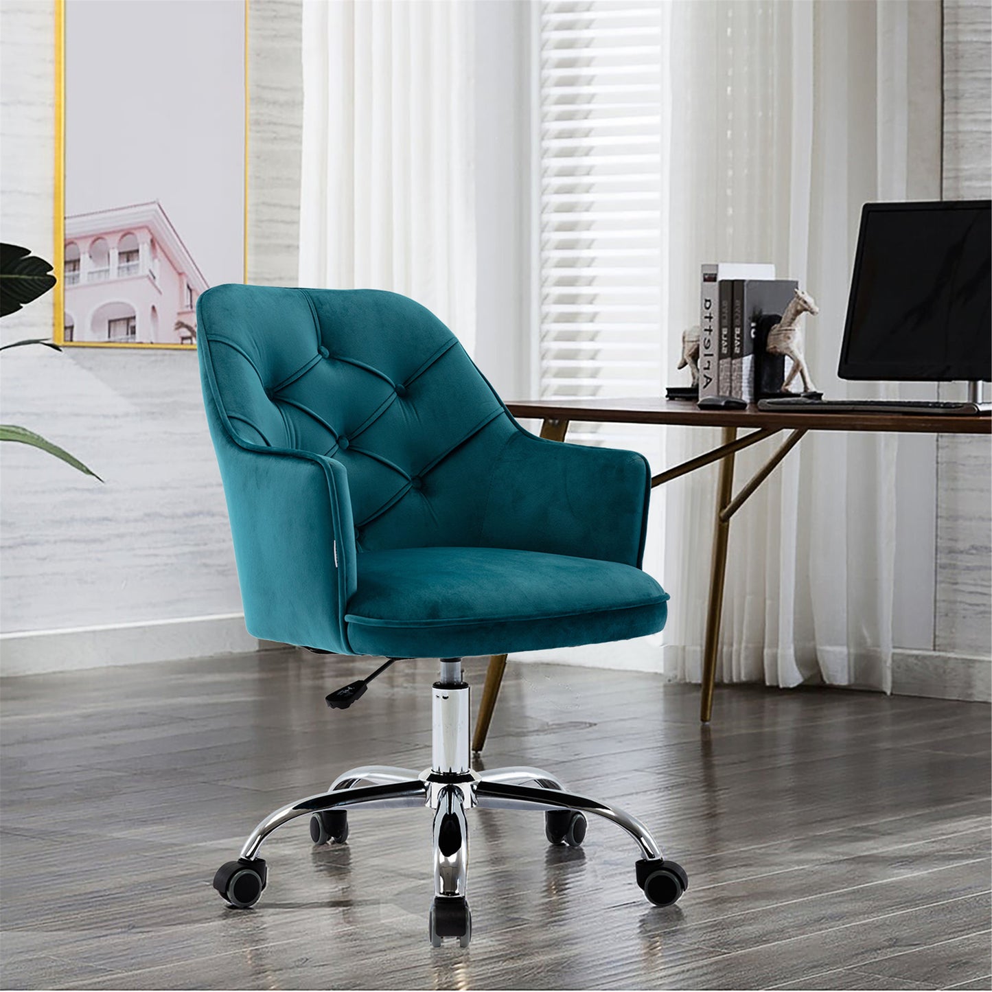 COOLMORE Velvet Swivel Shell Chair for Living Room, Office chair  Modern Leisure Arm Chair LAKE  BLUE