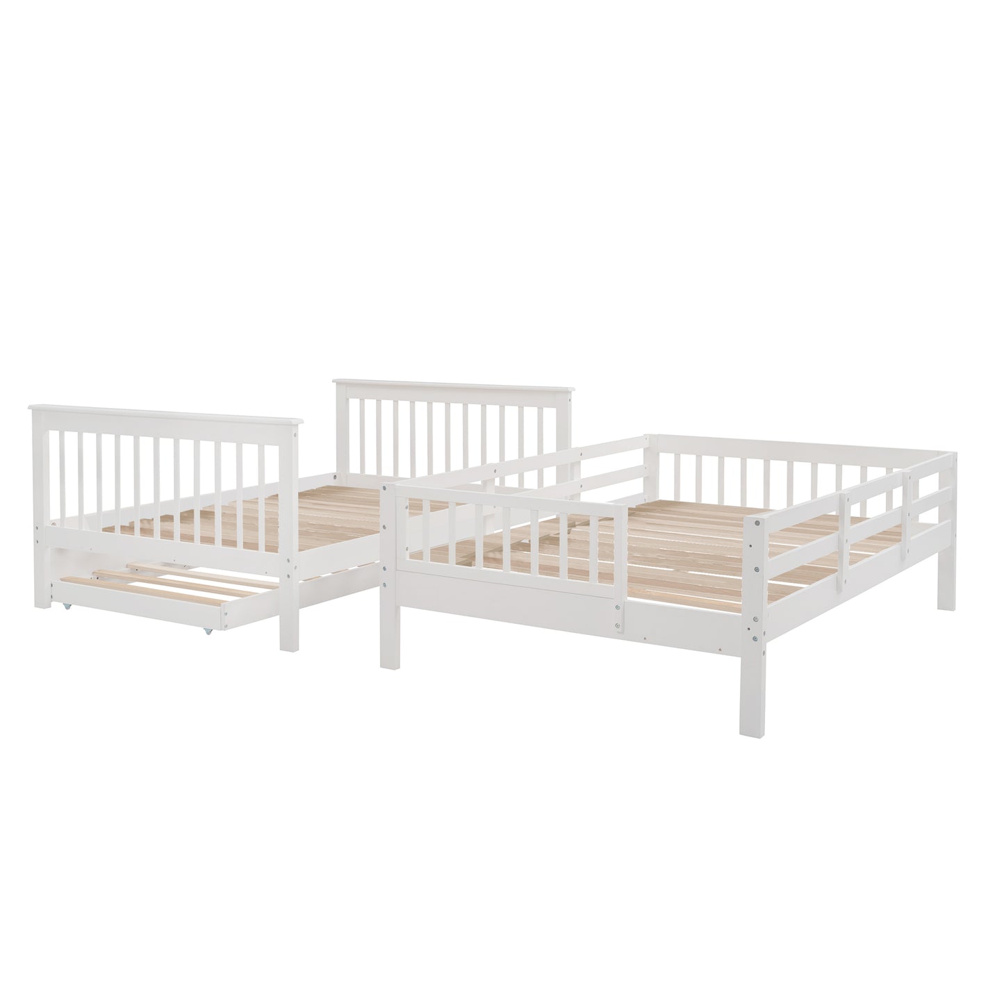 Stairway Full-Over-Full Bunk Bed with Twin size Trundle, Storage and Guard Rail for Bedroom, Dorm - White(OLD SKU :LP001210AAK)