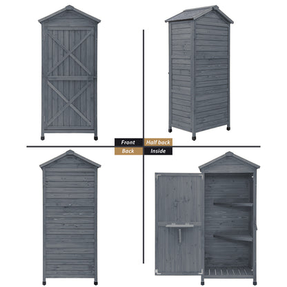 TOPMAX Outdoor Wooden Storage Sheds Fir Wood Lockers with Workstation,Gray