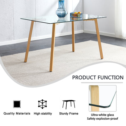 Glass Dining Table Modern Minimalist Rectangular for 4-6 with 0.31" Tempered Glass Tabletop and Black Coating Metal Legs, Writing Table Desk, for Kitchen Dining Living Room, 47" W x 31"D x 30" H