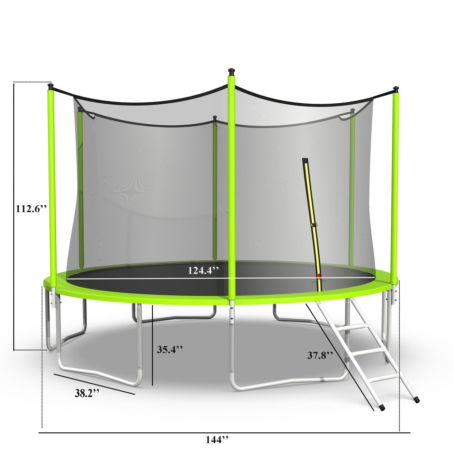 12FT Trampoline with Safety Enclosure Net,Outdoor Fitness Trampoline PVC Spring Cover Padding Exercise Trampoline,Green