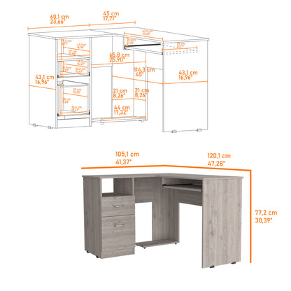 Glendale 2-Drawer 1-Shelf L-Shaped Computer Desk Light Grey