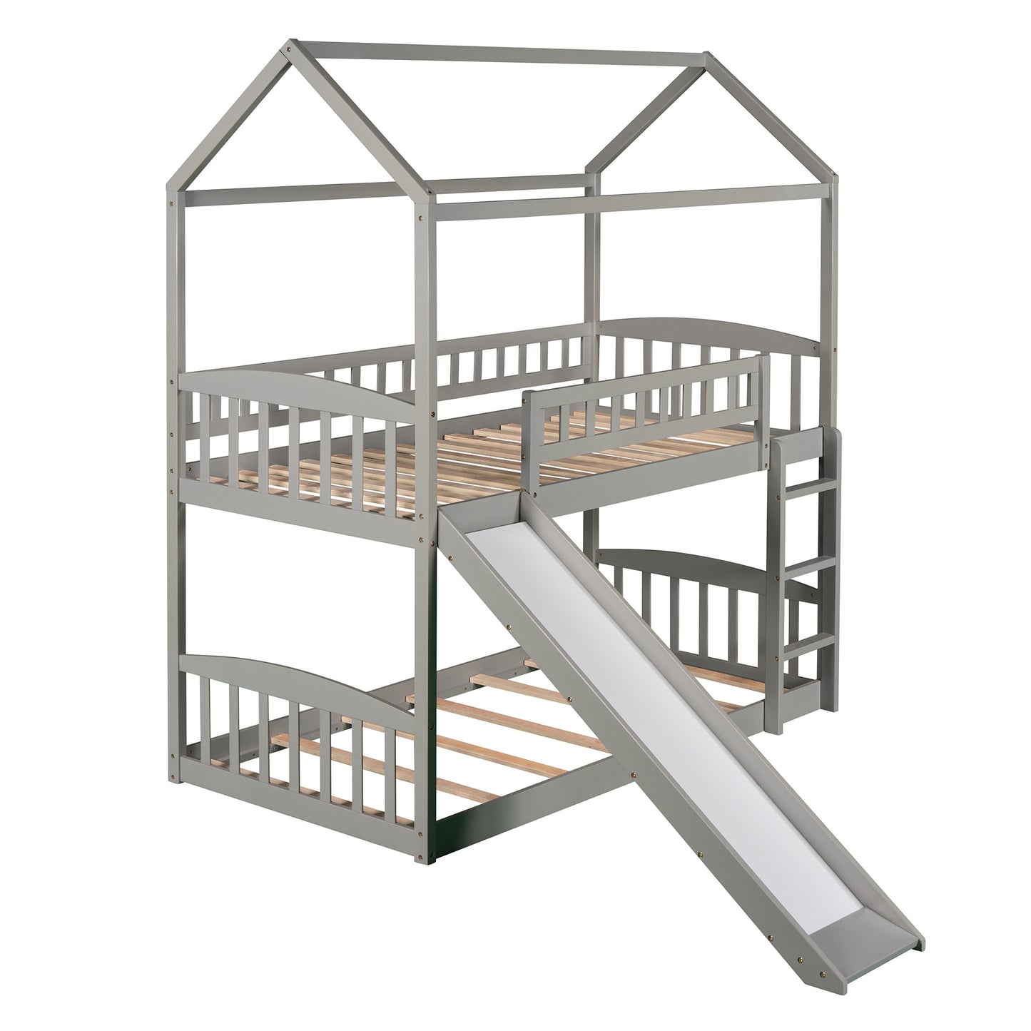 Twin Over Twin Bunk Bed with Slide, House Bed with Slide, Gray(OLD SKU: LP000213AAE)