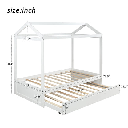 House Bed with Trundle, can be Decorated,White(Old SKU:SM000103AAK)