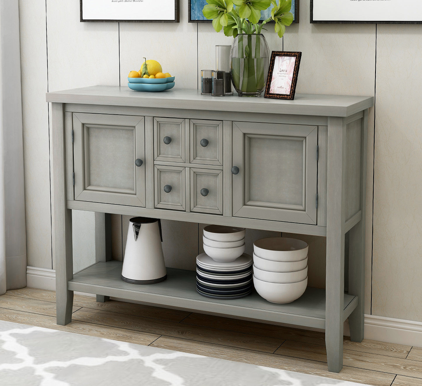 TREXM  Cambridge Series Buffet Sideboard Console Table with Bottom Shelf (Antique Gray)