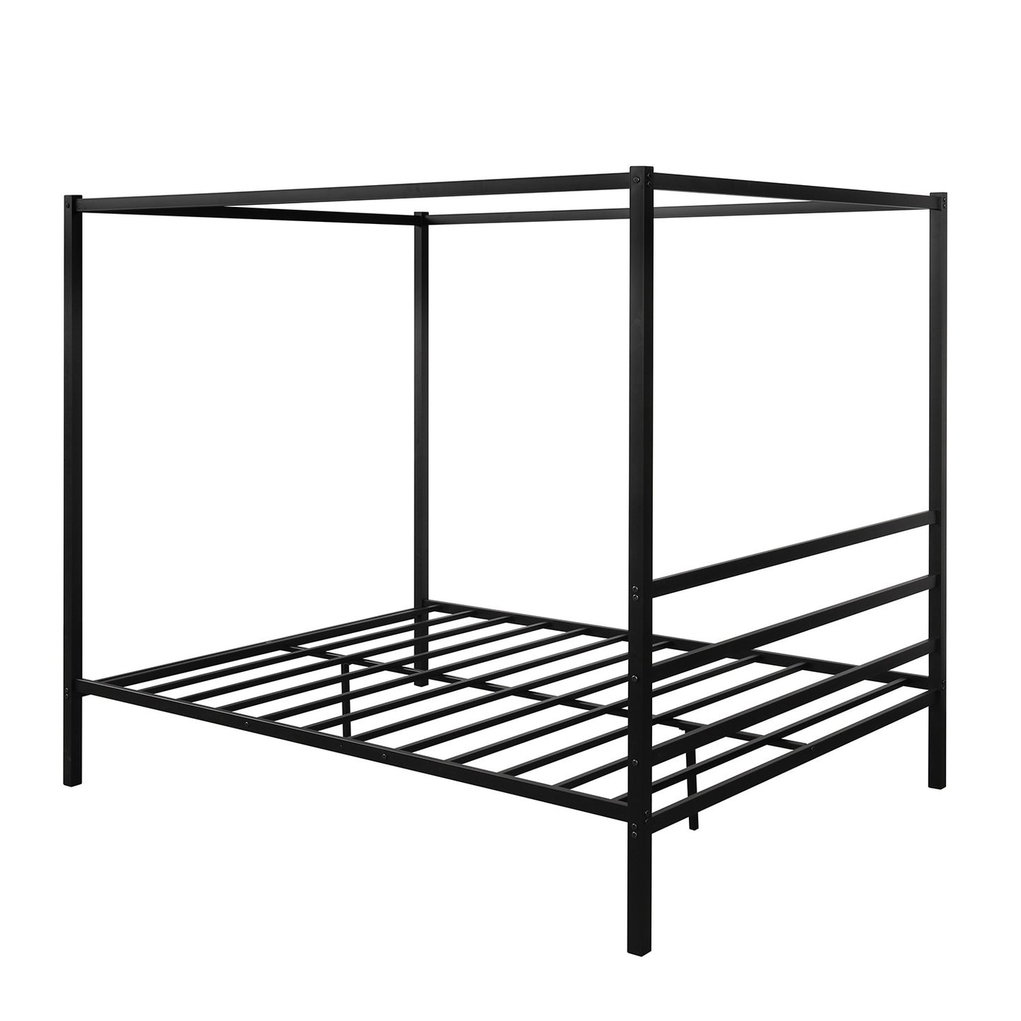 Metal Framed Canopy Platform Bed with Built-in Headboard,No Box Spring Needed, Classic Design, Queen , Black