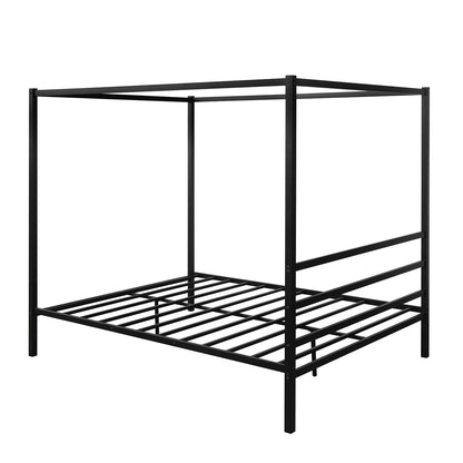 Metal Framed Canopy Platform Bed with Built-in Headboard,No Box Spring Needed, Classic Design, Queen , Black