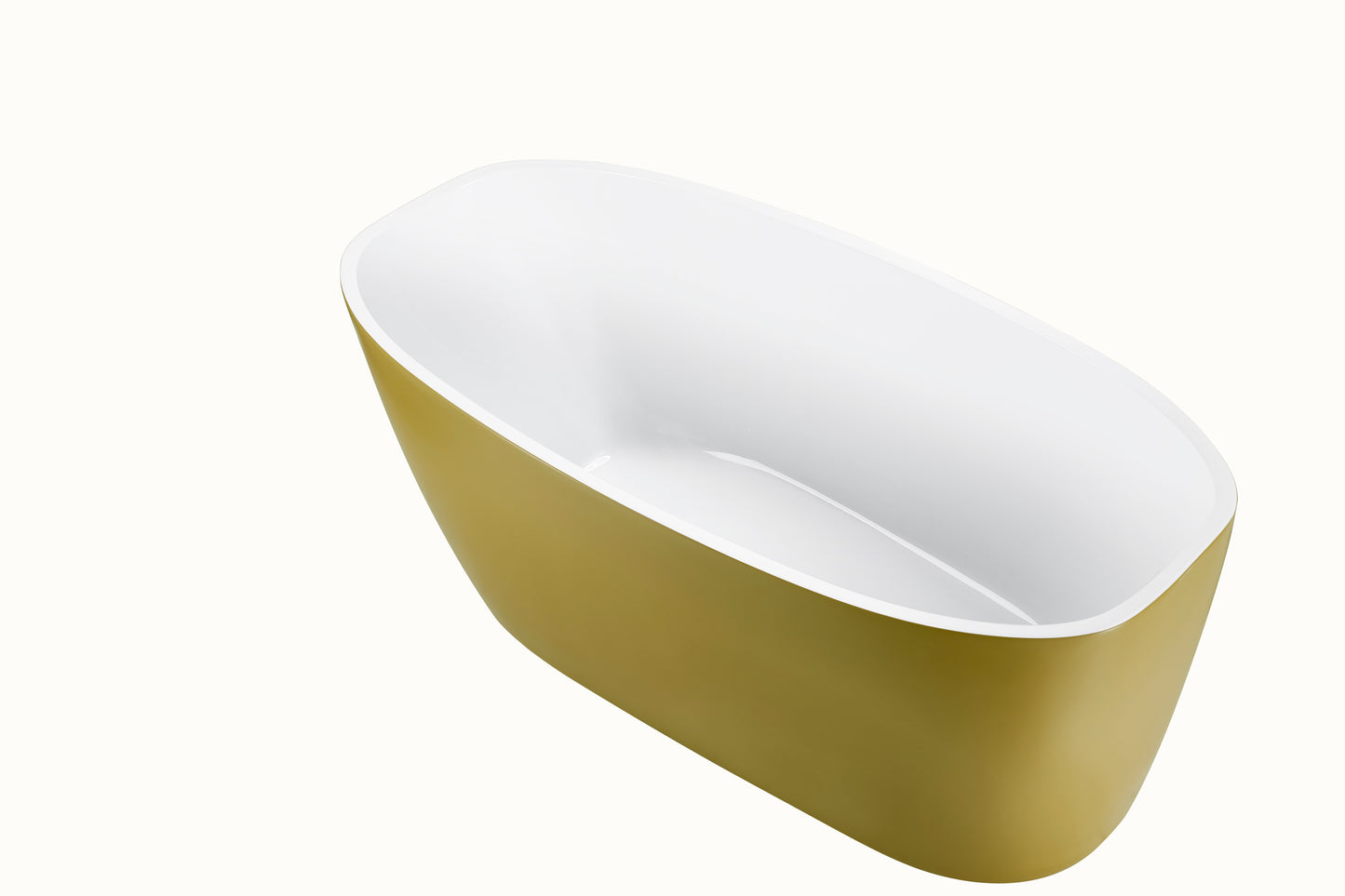 63" 100% Acrylic Freestanding Bathtub，Contemporary Soaking Tub，White inside and gold outside