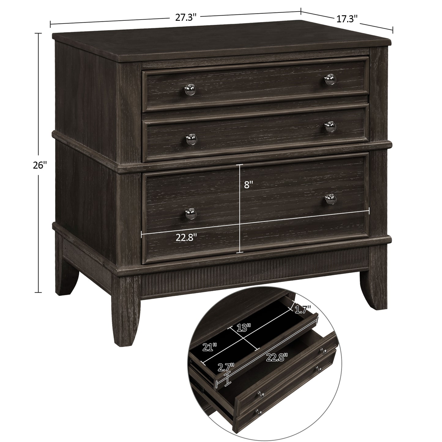 Hazel 3-Drawer Nightstand, Coffee