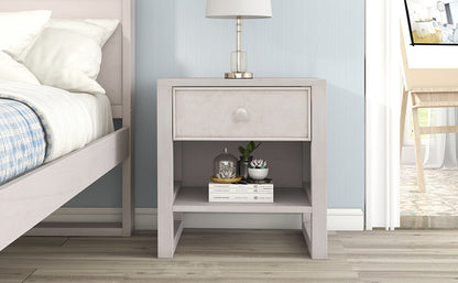 Wooden Nightstand with a Drawer and an Open Storage,End Table for Bedroom,Anitque White