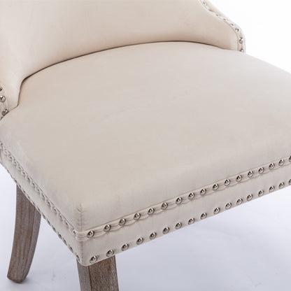 A&A Furniture,Cream Upholstered Wing-Back Dining Chair with Backstitching Nailhead Trim and Solid Wood Legs,Set of 2, Beige