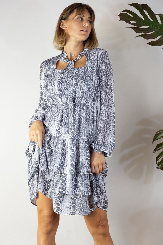 SNAKE PRINTED LONG SLEEVE DRESS