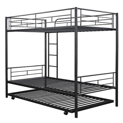 Twin-Over-Twin Metal Bunk Bed With Trundle,Can be Divided into two beds,No Box Spring needed ,Black ( old sku: MF194806AAB )