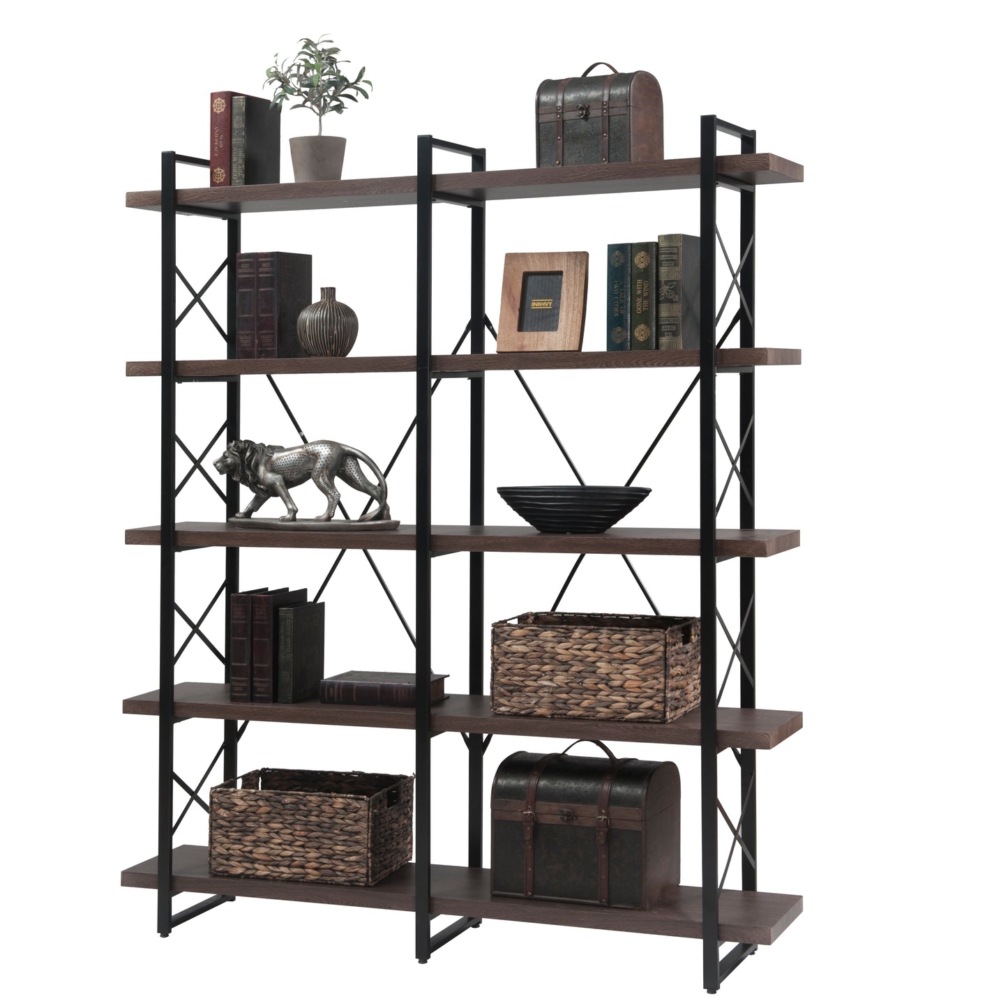 [VIDEO] Home Office 5 Tier Bookshelf, X Design Etageres Storage Shelf, Industrial Bookcase for Office with Metal Frame