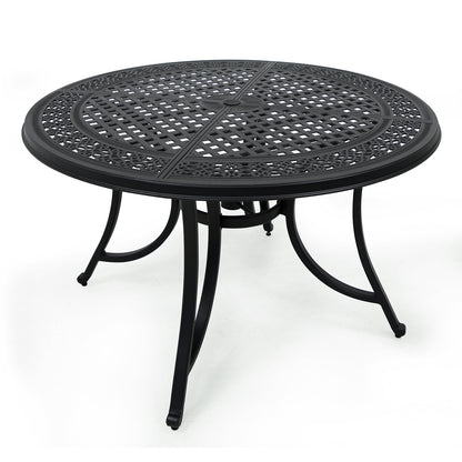 47.99 Inch Cast Aluminum Patio Table with Umbrella Hole,Round Patio Bistro Table for Garden, Patio, Yard, Black with Antique Bronze at The Edge