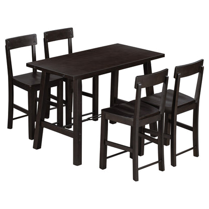 TREXM Minimalist industrial Style 5-Piece Counter Height Dining Table Set Solid Wood & Metal Dining Table with Four Chairs for Small Space (Espresso)