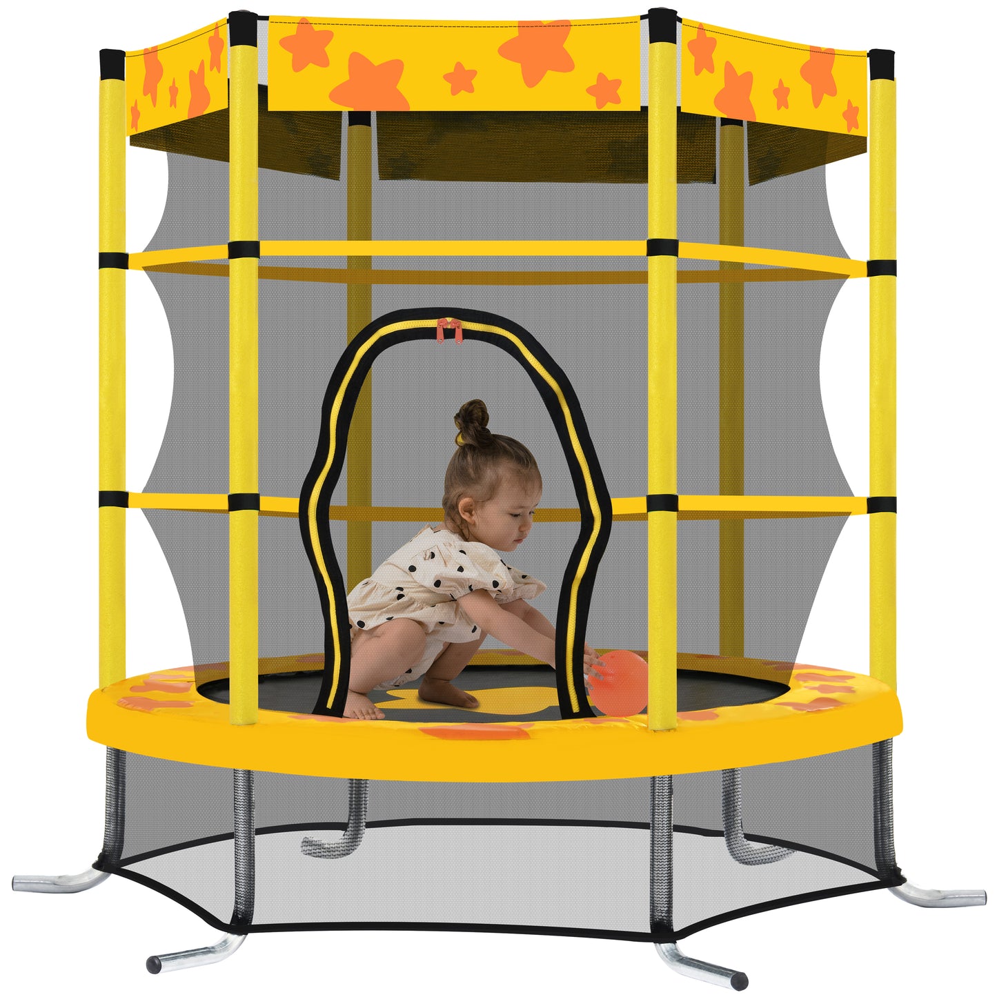 55 Inch Kids Trampoline with Safety Enclosure Net, 4.5FT Outdoor Indoor Trampoline for Kids (Yellow)