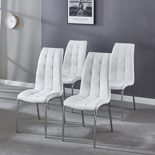 Modern Lattice Design Leatherette Dining Chair with Silver Metal Legs Set of 4