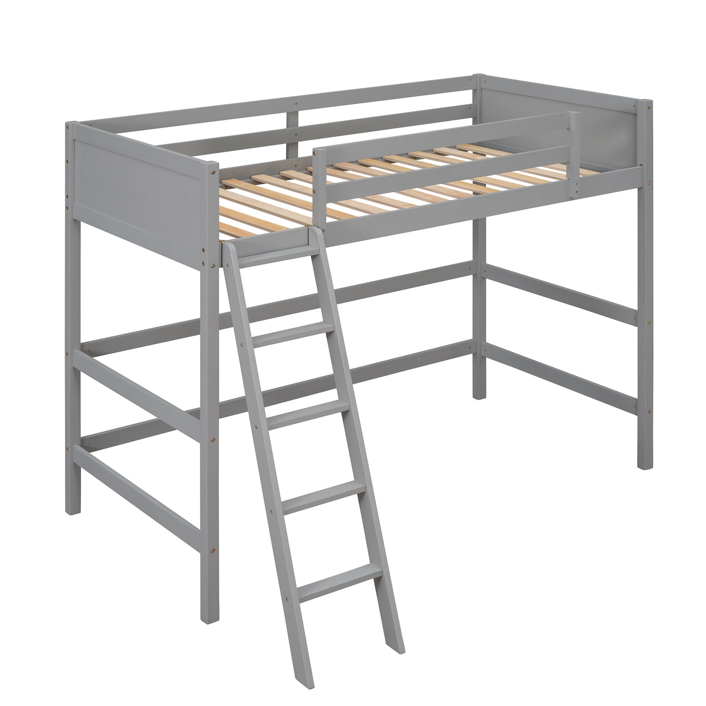 Solid Wood Twin Size Loft Bed with Ladder(Gray)(OLD SKU: WF191903AAE)