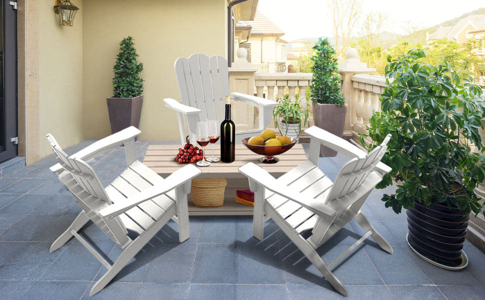 Combo for Family: 2 Plastic Adirondack Chairs & an Outdoor Side Table.  Outdoor Adirondack Chair Patio Lounge Chairs Classic Design (White)