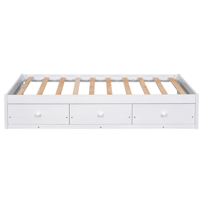 Twin Size Platform Storage Bed with 3 Drawers,White