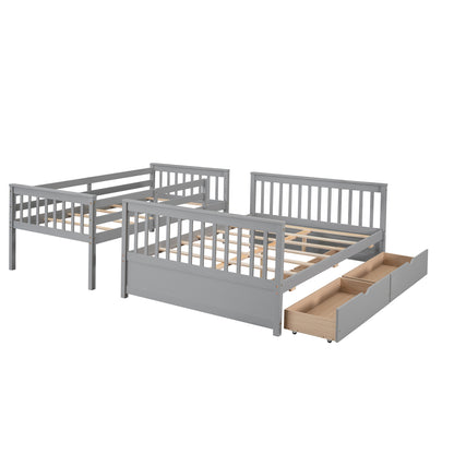 Twin-Over-Full Bunk Bed with Ladders and Two Storage Drawers(Gray)( old sku:LT000165AAE）