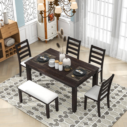 TREXM Rustic Style 6-Piece Dining Room Table Set with 4 Upholstered Chairs & a Bench (Espresso)