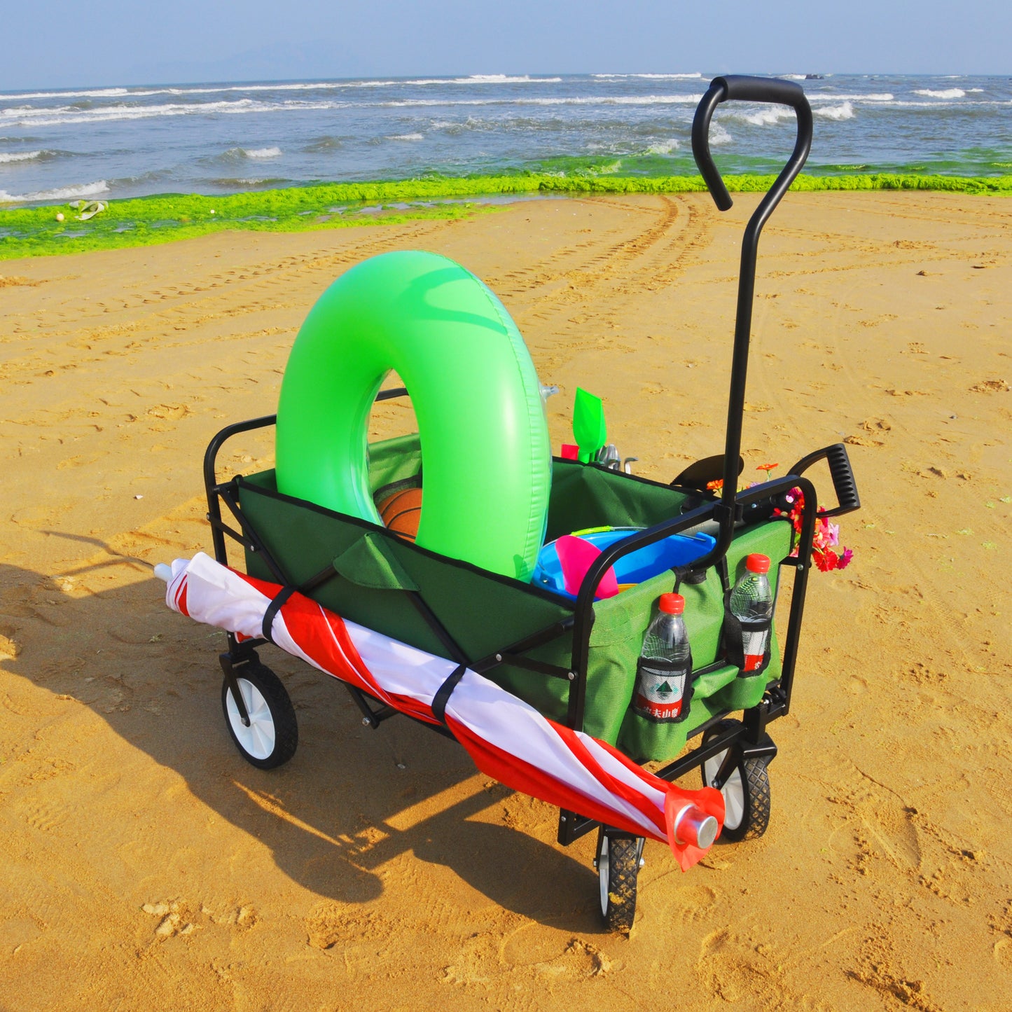 Folding Wagon Garden Shopping Beach Cart (Green)