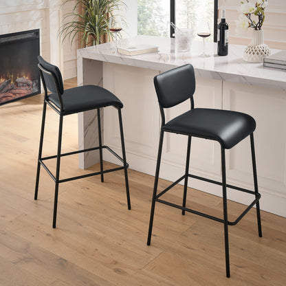 Pu Faux Leather Bar Stools Set of 2, Pub Barstools with Back and Footrest, Black (18.25"x20“x38.5”）