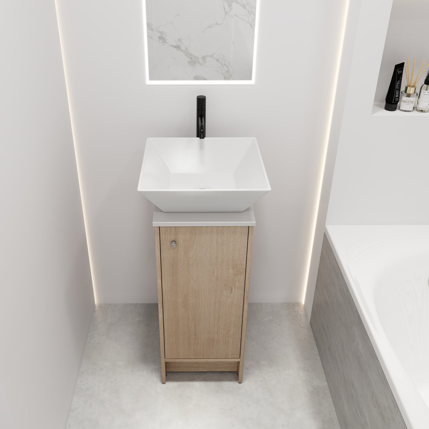 13" Bathroom Vanity with Sink, Freestanding Bathroom Vanity with Soft Close Door and Shelf（Top：BAB101MOWH）