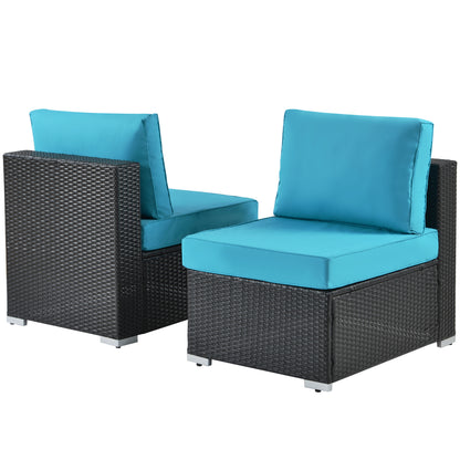 Outdoor Garden Patio Furniture 5-Piece PE Rattan Wicker Cushioned Sofa Sets with 2 Pillows and Coffee Table.outdoor couch；outdoor sectional；porch furniture；patio couch；outdoor sofa；patio furniture set