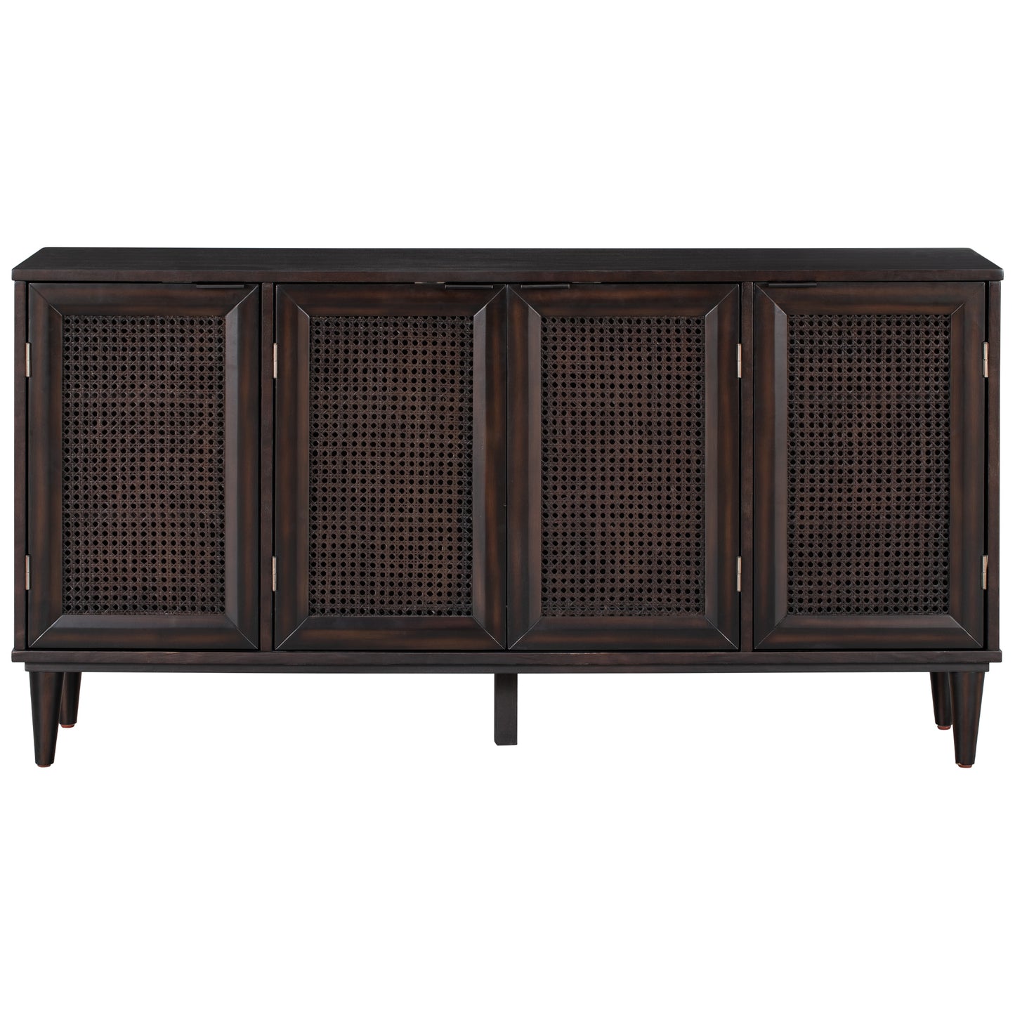 TREXM Large Storage Space Sideboard with Artificial Rattan Door and Unobtrusive Doorknob for Living Room and Entryway (Espresso)