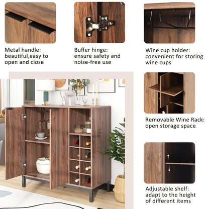 K&K Sideboards and Buffets With Storage Coffee Bar Cabinet Wine Racks Storage Server Dining Room Console 34 Inch（Dark brown）