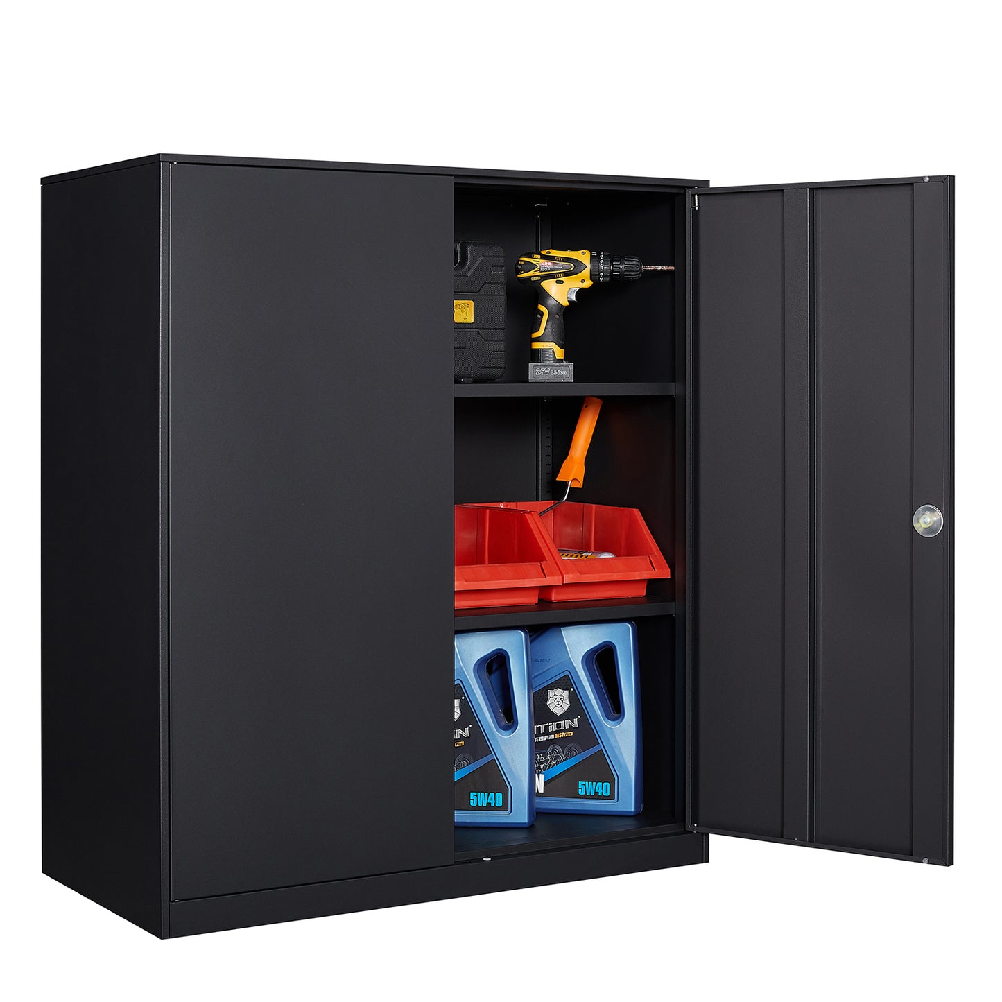 METAL STORAGE CABINET WITH 2 LAYERS ADJUSTABLE SHELVES ,ASSEMBLE REQUIRE