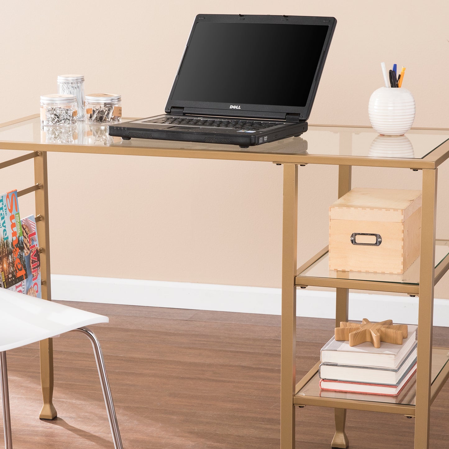 Jaymes Gold Metal/Glass Writing Desk