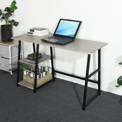 47.4"W X 19.7"D X 28.9"H Wooden Desk with 2 Storage Racks - GREY & BLACK