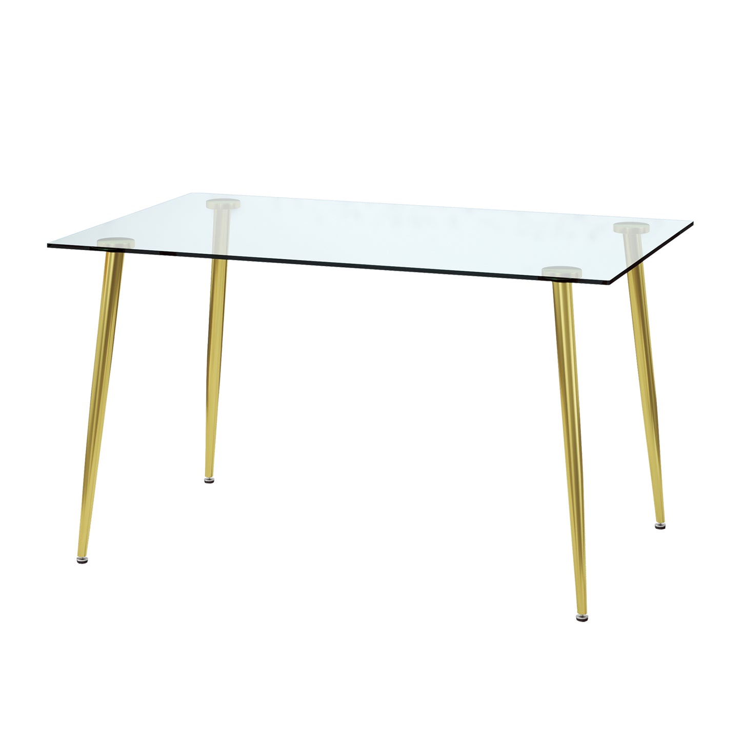 Modern Minimalist Rectangular Glass  Dining Table for 4-6 with 0.31" Tempered Glass Tabletop and Golden plating Metal Legs, Writing Table Desk, for Kitchen Dining Living Room, 51" W x 31"D x 30" H