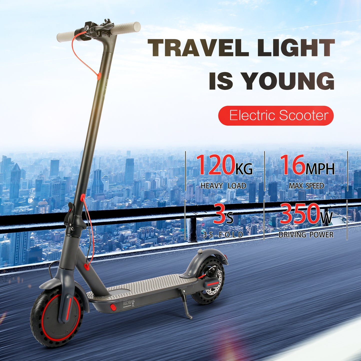 36V 350W Foldable Electric Scooter Adult, Max 16Mph, Large Capacity Battery 16 Mile Range Foldable Off Road Sports Scooter,Dual Disc Brakes.