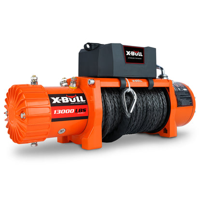 X-BULL 12V Synthetic Rope Winch-13000 lb. Load Capacity Premium Electric Winch  (orange)