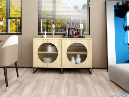 Storage Cabinet with Glass Door, Sideboard Buffet Cabinet for Kitchen,Dining Room, Oak Finish